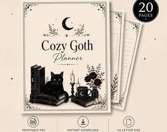 Gezellige Goth Planner | Dark Academia, Heksenachtig Dagboek, Maan (Digitale Download PDF)