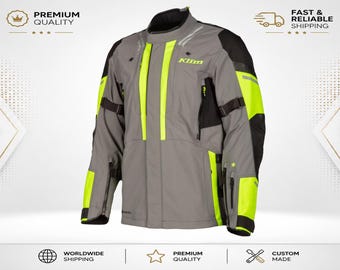 KLIM-geïnspireerde avontuurlijke motorjas – Grijs / Hi-Vis Geel Touring Motorjas | SHAMSHER WEARS