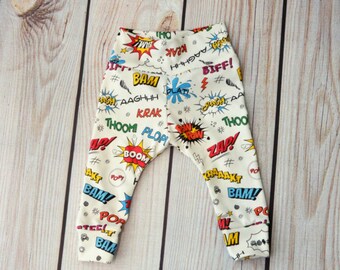 Premium Organic Cotton Infant/Toddler Comic words Leggings Sizes Preemie-4T