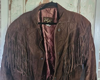 Vintage Brown Suede Fringe Leather Jacket – Western Cowgirl Style, Made USA