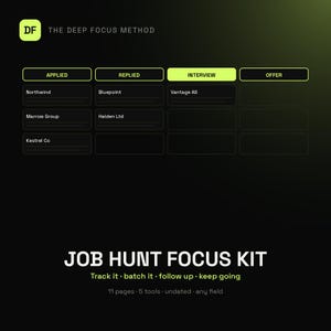 Job Search Tracker Printable, Application Log, Interview Prep Planner, Career Change Organizer, Dark Mode Job Hunt Kit, Undated PDF