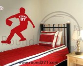 Large Sized Baseball Pitcher / Fielder Wall Decal With Personalized Name & Number -  Children's Room - Infant Room Decal