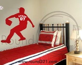Grandi dimensioni lanciatore di Baseball / Fielder Wall Decal con nome personalizzato & numero - camera bambini - camera infantile decalcomania