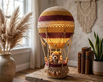Crochet Hot Air Balloon Lamp Pattern | Stiffened Nursery Night Light Decor (PDF Download)