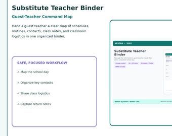 Substitute Teacher Binder | Fillable Classroom Information Organizer PDF