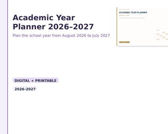 Academic Year Planner 2026–2027 | Digital Calendar & Printable Student Organizer
