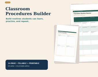 Classroom Procedures Builder | Fillable Teacher Workbook + A4 Printable PDF