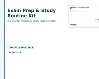 Exam Prep Study Routine Kit 2026-2027 | Printable Student Revision Planner