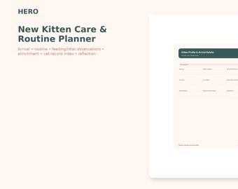 New Kitten Care Planner | Routine, Feeding, Litter Log (Fillable PDF)