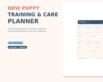 New Puppy Training Planner | Care Log, Routine Tracker (Fillable PDF)