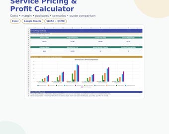 Service Pricing Calculator Spreadsheet | Profit Margin, Cost & Package Pricing | Excel + Google Sheets