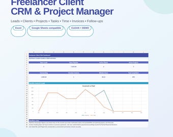 Freelancer CRM Spreadsheet | Client, Project, Invoice & Lead Tracker | Excel + Google Sheets