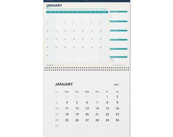 2027 Monthly Wall Calendar | Large Spiral Planner, Writable Grids