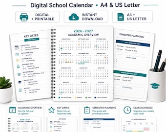 Academic Year Planner 2026-2027 | Digital School Calendar + A4 & US Letter Printable