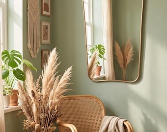 Handmade Italian Style Brass Mirror, Curved Wall Decor, Vintage Gold Finish