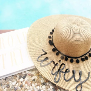 Customized Bride Sun Hat: Floppy Hat with Sequins & Poms