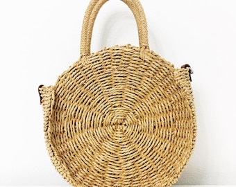 Beach Bag/Straw Bag/Summer Woven-Straw Circle Handbag/Circle Handbag/Straw Handbag/ Summer bag/Straw Purse/Vacation Bag/Cute Straw Bag/