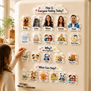 Daily Check In Magnet Board, Family Routine Fridge Magnets, Feelings Chart, Emotion Conversation Tool, Home Organization Magnet Set