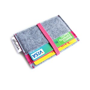 Organizador de tarjetas / Monedero de moneda / Monedero de fieltro de dinero / Dinero llevar cartera / Card Wallet Organizador / Titular de la tarjeta de visita -Gris claro & caliente rosa