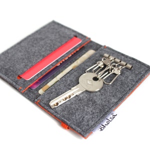 Kaarthouder/keyring voelde portemonnee/keyring sleutel houder/kleine kaart portemonnee/pouch voor kaarten en contant geld-houtskool grijs & Kies de accent kleur