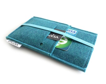 iPhone 14 / 15 / 16  Plus felt Sleeve / iPhone 11/12/13 PRO / SE / iPhone 12/13/14/15/16 PRO Max- Elastic Design - Teal Blue