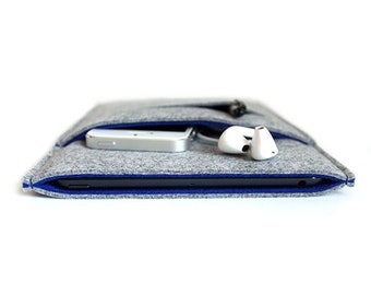 Etui na iPada Mini / Etui na iPada Mini / Etui z filcu na iPada Mini 6. generacji - Minimalistyczny design - Jasnoszary i Królewski Niebieski