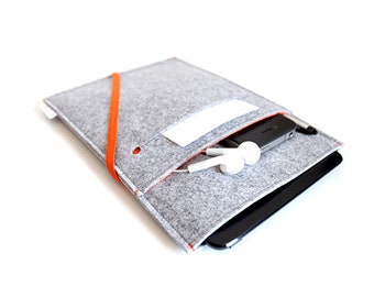 iPad Mini Sleeve / iPad Mini Sleeve Case /iPad Mini Case / Sleeve Felt Case iPad Mini 6th Generation- Elastic Design- Light Grey & Orange