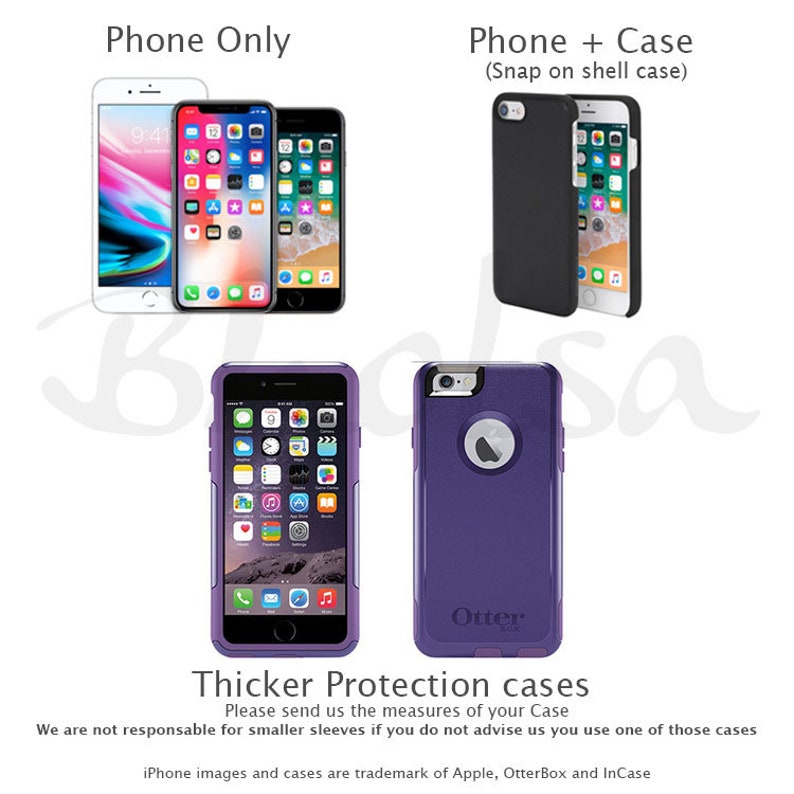 May include: Two iPhone cases, one black and one purple. The black case is a snap-on shell case. The purple case is a thicker OtterBox case. The text "Thicker Protection cases" is at the bottom of the image.