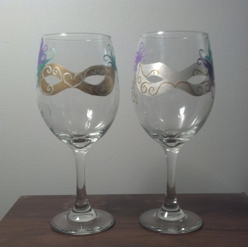 The Mysterious Mirrored Masquerade Masks wine glass set Etsy