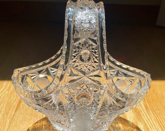 Vintage Bridal Basket -Bohemian Czech Hand-Cut Crystal- Star Pattern - Perfect Bridal Gift - Vintage Bridal Shower Gift - Sparkling Elegance