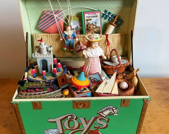 Vintage Enesco Toy Symphony Music Box 1986 with Miniature Classic Books, Dolls, and More - Working Condition - Vintage Toy-Themed Music Box