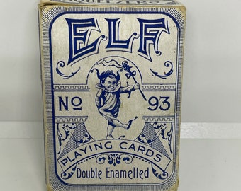 Antique Elf No. 93 Playing Cards Set -Blue Japanese Scene Geisha Artwork - Complete Deck - Vintage Gaming Collectibles -  US Tax Stamp