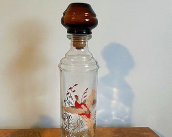 Vintage Fitzgerald Prime Pheasant Whiskey Decanter Pheasant-Themed Bar Decor Oversized Brown Glass Stopper Bottle Game Bird Liquor Decanter
