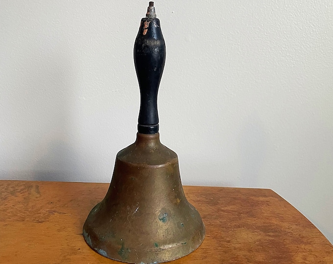 Antique School Bell Wooden Handle Brass School House Bell Vintage