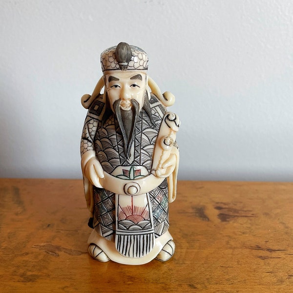 Vintage Chinese God Figurine God of Status Fu Lu Shou Resin God Chinese Star God Chinese Mythology Luxing Prosperity God Fuk Luk Sau