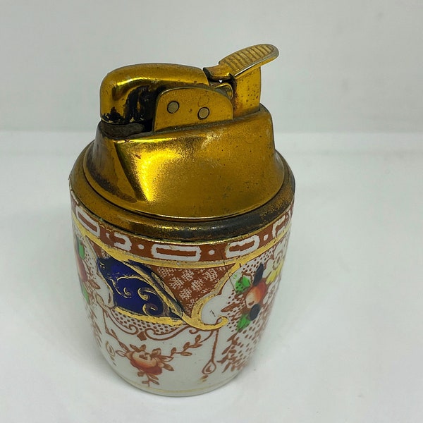 Vintage Evans Lighter Porcelain Asian Hand-Painted Lighter 1950s Vintage Ceramic Lighter Vanity lighter Table Lighter MCM Decor MCM Vanity