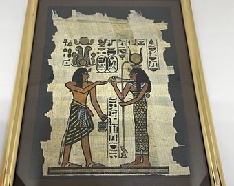 Vintage Papyrus Painting - Egyptian Gods and Hieroglyphics Handmade Wall Art - Gift from Egypt -Vintage Souvenir-Traditional Egyptian Art