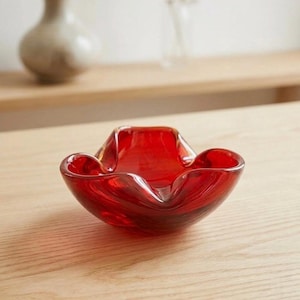 Vintage Murano Art Glass Ashtray: Ruby Red Sommerso Flavio Poli Design