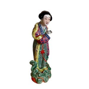 Antique Famille Rose Porcelain Figurine: Republic Period Chinese Art, Signed Wei Hongtai