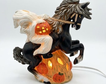 Vintage 1992 Prettique Headless Horseman Lighted Figurine | Sleepy Hollow Halloween Decor (7.5" x 7")