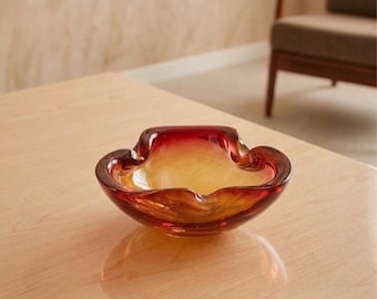 Vintage Murano Sommerso Glass Ashtray | Red Amber MCM Italian Art Glass Catchall