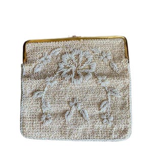 Vintage Beaded Evening Clutch: Mid-Century Floral Handbag, Gold-Tone Frame