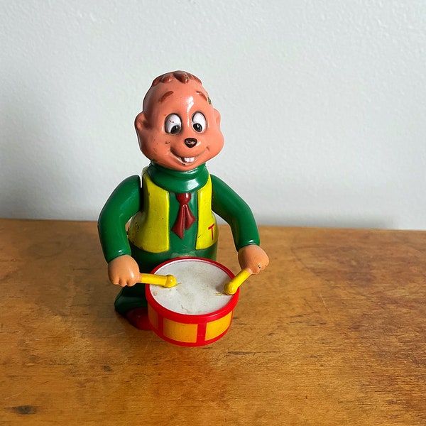 Vintage Alvin and the Chipmunks Theodore Drummer Wind Up Toy Working Condition 1983 Stocking Stuffer Vintage Christmas 1980's Holiday