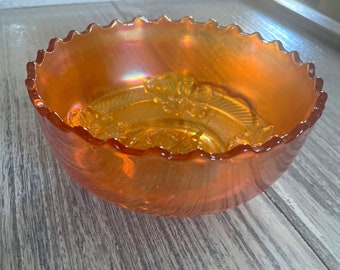 Vintage Dogwood Carnival Glass Berry Candy Bowl - Imperial Glass Ohio - Art Deco Decorative Bowl -Marigold Carnival Glass - Perfect Size