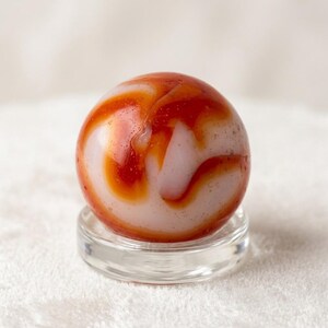 Vintage Peltier Rainbo Marble – Vibrant Orange & Red Swirls on White