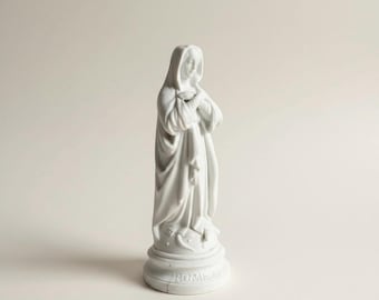 Antique French Bisque Porcelain Madonna Figurine: Immaculate Conception Religious Statue