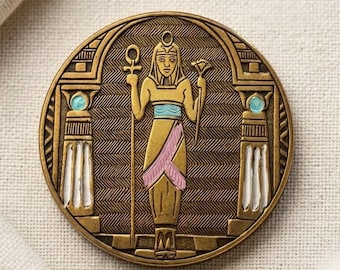 Broche vintage de metal y esmalte de estilo renacimiento egipcio: broche grande de 5,7 cm