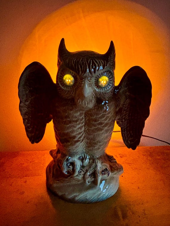 Vintage Kron Owl TV Lamp: Mid-century Ceramic, Texans Inc. 1950s