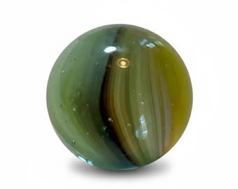 Vintage Akro Agate Sparkler Marble Shooter - Yellow & Blue-Green