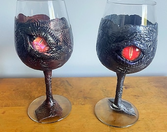 Dragon Eye Wine Glasses - Handcrafted Fantasy Glassware Set for Enchanting Sips with Dragoncore Flair - Set of Two Medieval Gasses